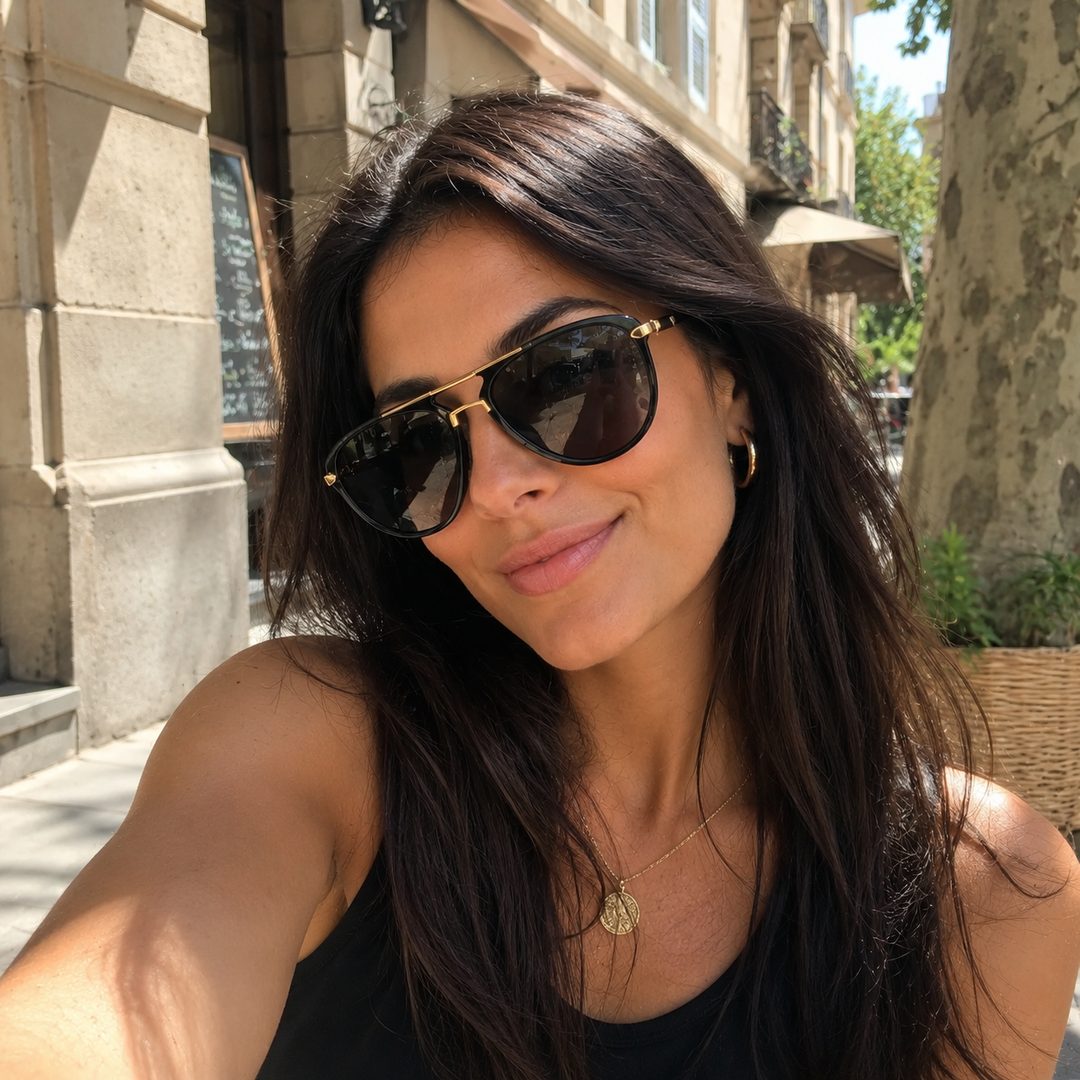 Clienta de Glamora con sus gafas